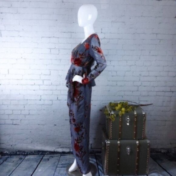 Sage The Label By Your Side Floral And houndstooth 2-Piece Pants Set Gray Size S - Picture 2 of 6